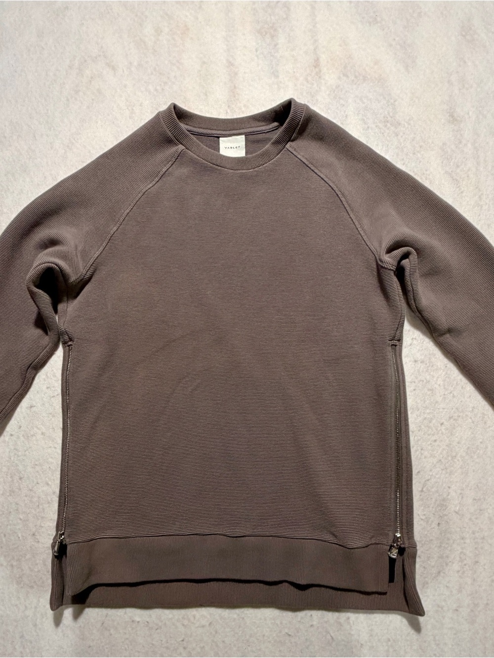 NWOT Varley Manning Ottoman Ribbed Side Zip Sweatshirt Taupe womens Sz Medium